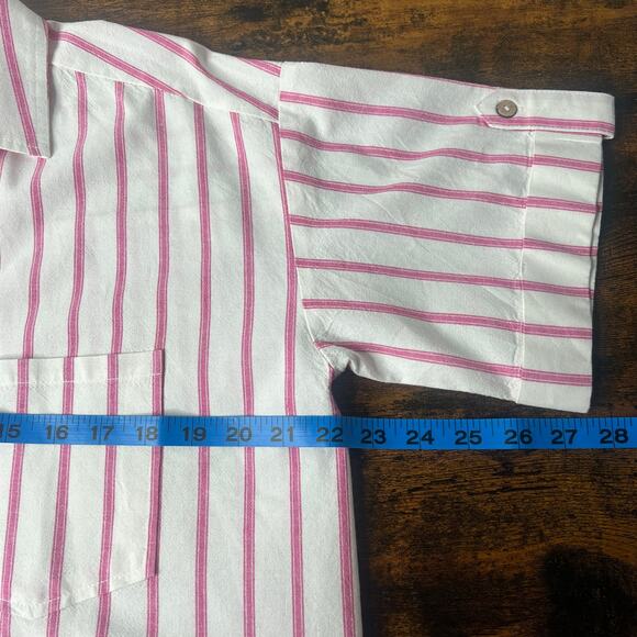 Velvet Hearts Linen Camp Shirt Womens L Stripe Short Sleeve Button Up Preppy - Picture 8 of 10